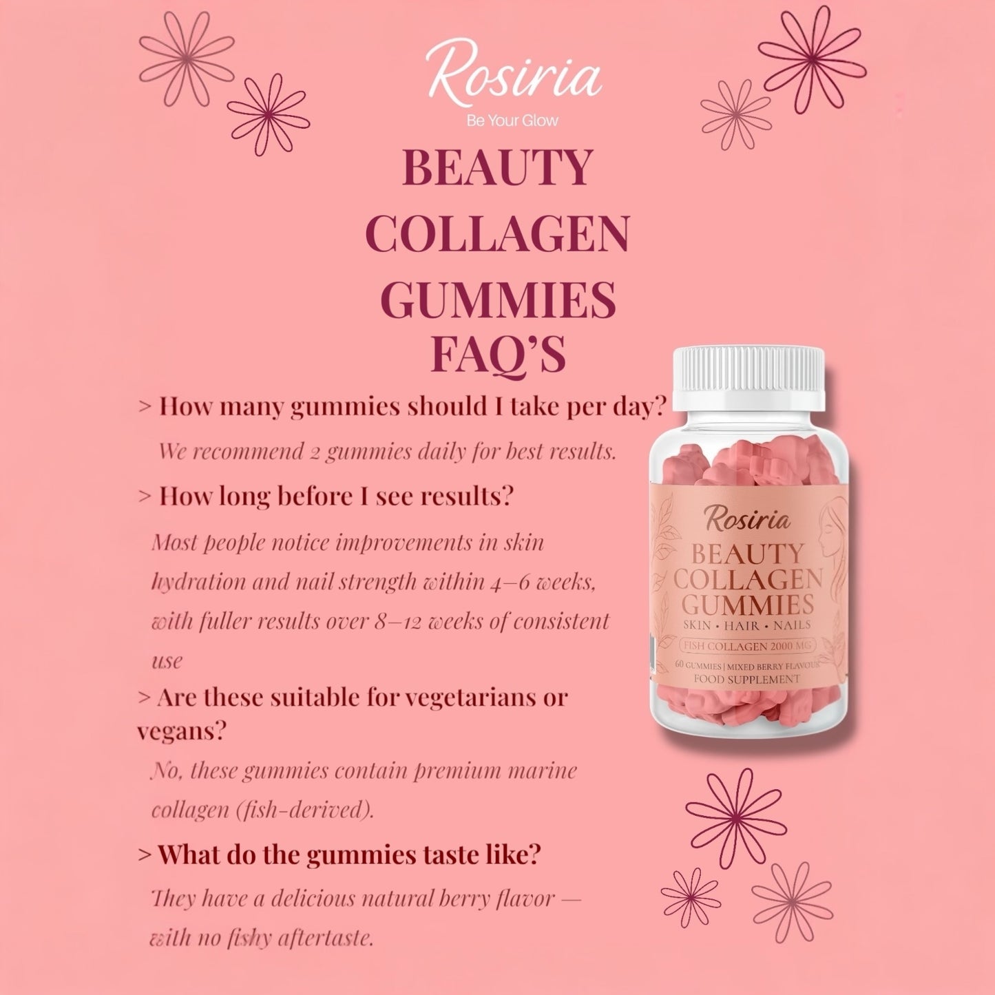 Rosiria Beauty Collagen Gummies – Skin, Hair & Nails Support