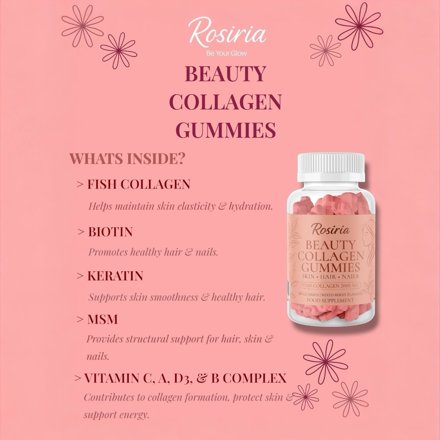 Rosiria Beauty Collagen Gummies – Skin, Hair & Nails Support